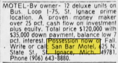 San Bar Motel - 1974 FOR SALE (newer photo)